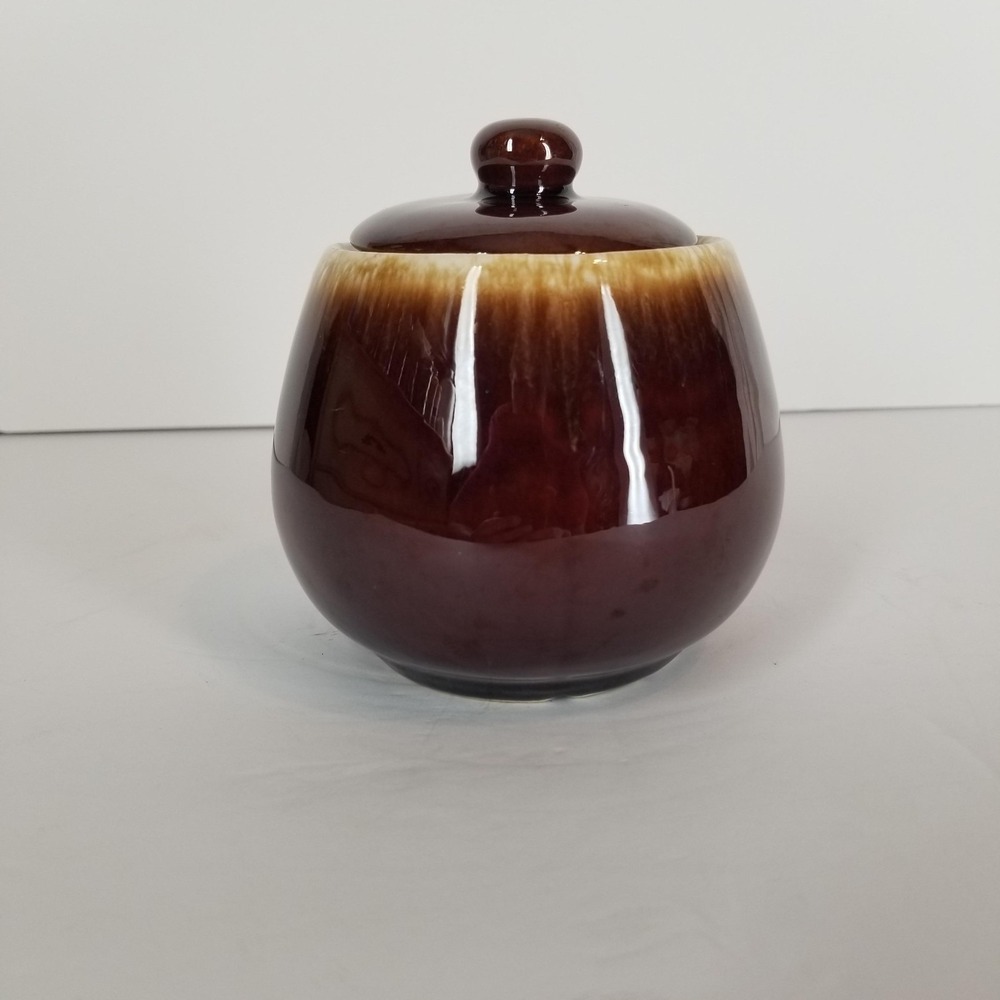 McCoy Pottery Sugar Bowl with Lid Brown Drip Glaze Vintage Ceramic Cabin Rustic - Picture 6 of 9